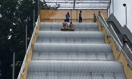 Going down the Giant Slide