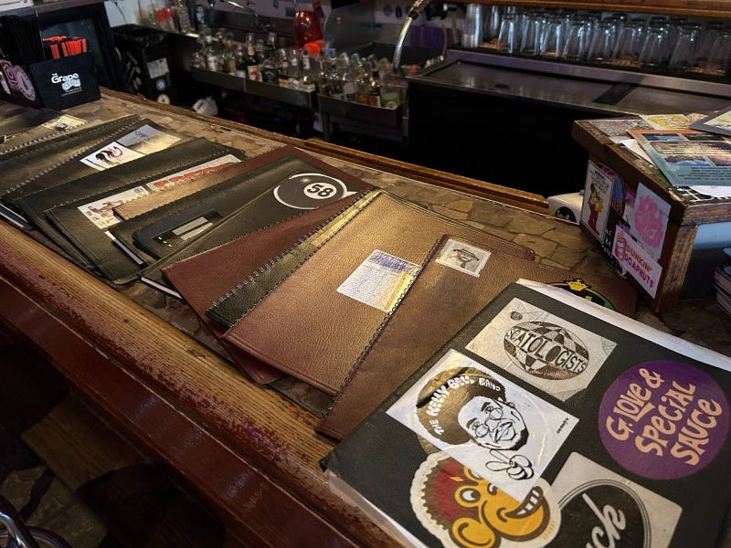 Gig logs kept by The Grape Room’s proprietor Brian “Scooter” Hassinger dating back to the 1990s.