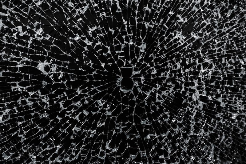Shattered windshield glass