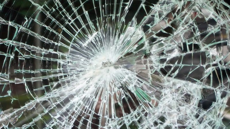 Shattered glass from heavy accident - stock photo