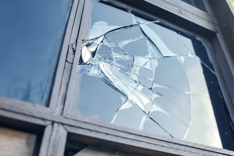 shattered, broken window