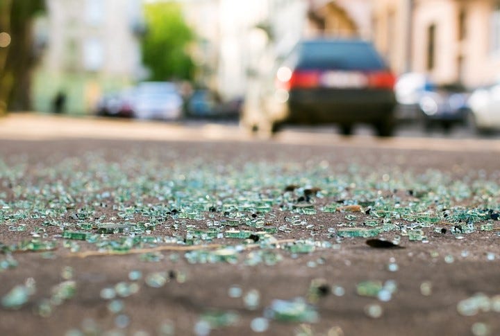 glass on roadway