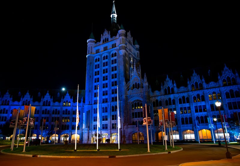 H. Carl McCall SUNY Building lit for RBG