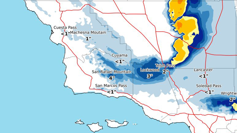 Photo of expected weather conditions shared by National Weather Service Los Angeles shows rainfall accumulations expected from Feb. 22, 2022 into Feb. 23, 2022.