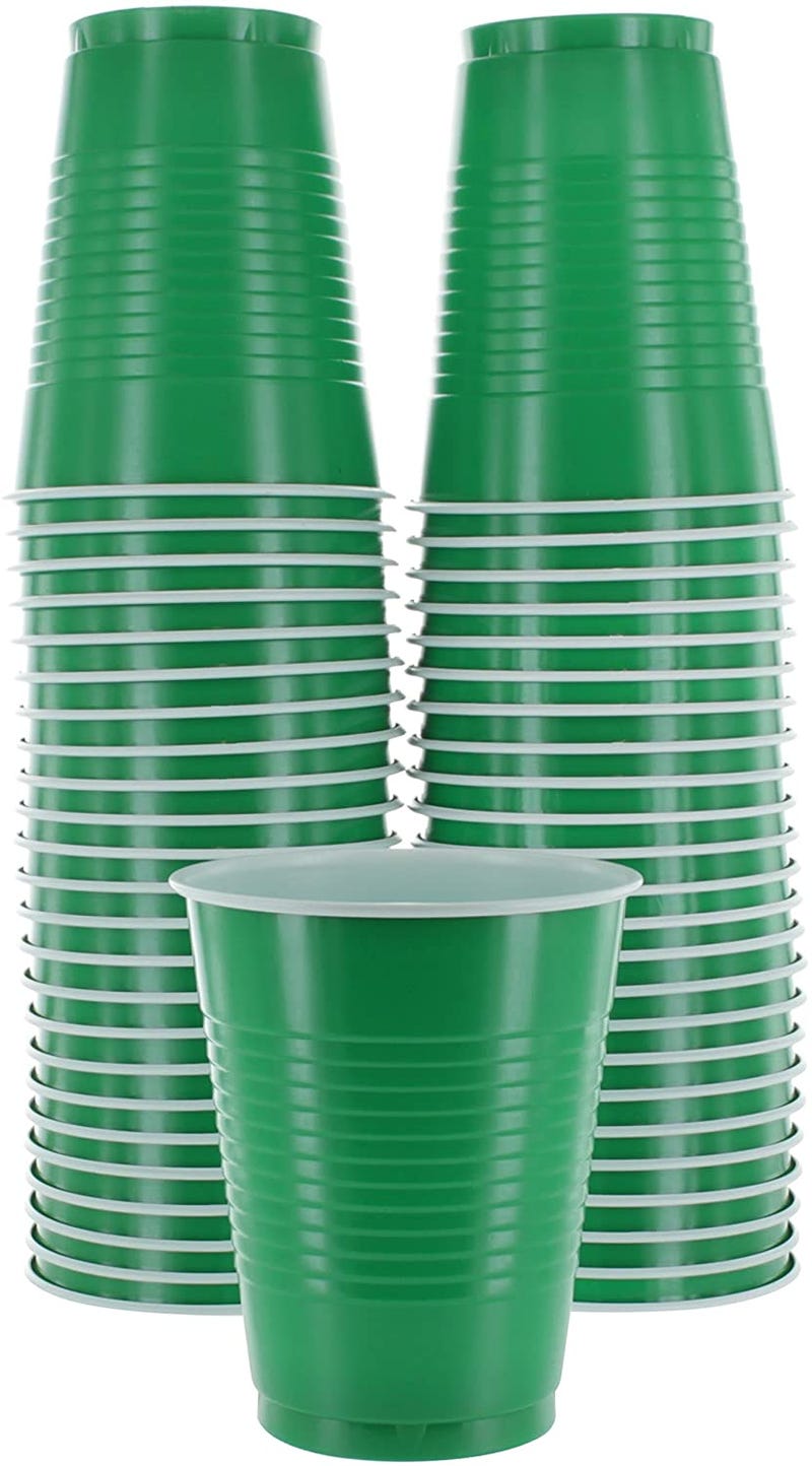 Green Colored 16-Ounce Disposable Plastic Party Cups