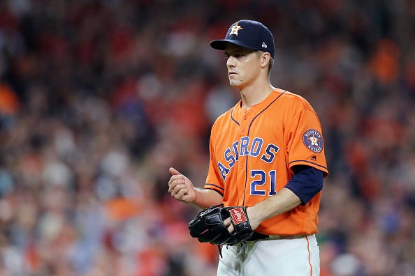 Zack Greinke takes the mound in the 2019 World Series. 