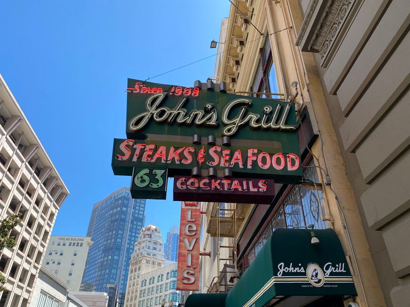 John's Grill on Ellis St. in San Francisco on the first day of its coronavirus-related reopening.