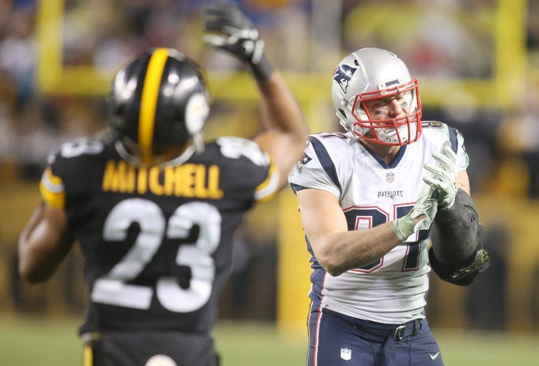 Steelers safety Mike Mitchell and Patriots tight end Rob Gronkowski