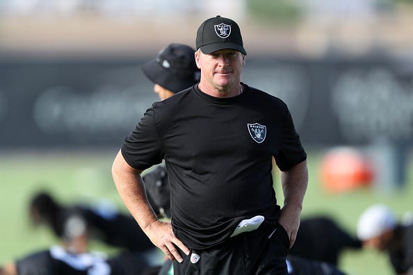 Jon Gruden during a Raiders practice