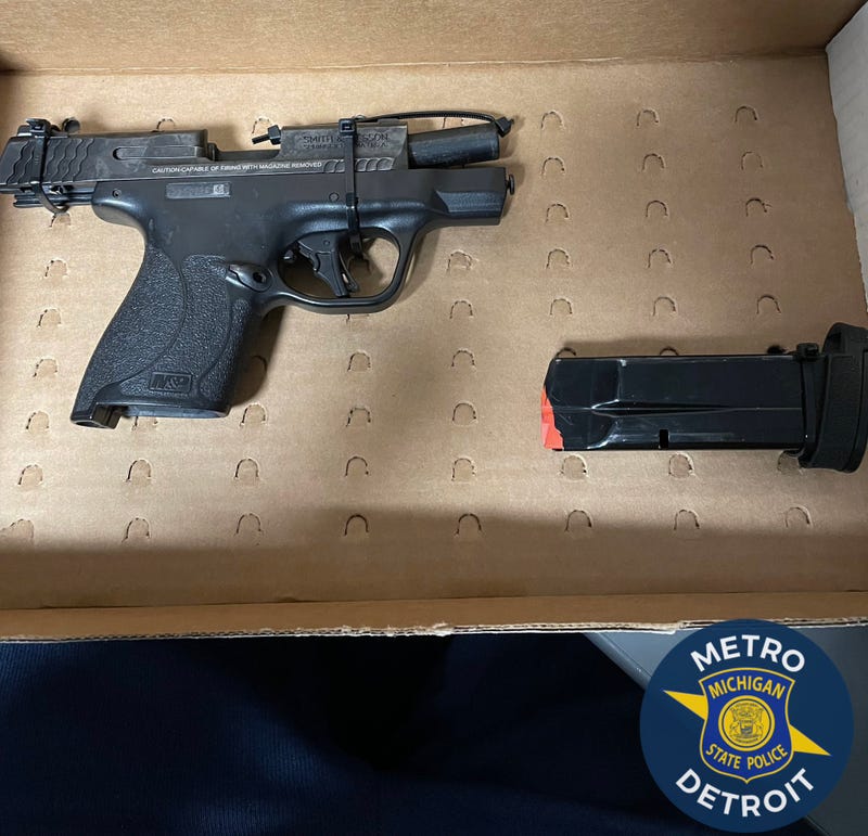 A gun seized by police during a traffic stop on 8 Mile Road in Royal Oak Township.