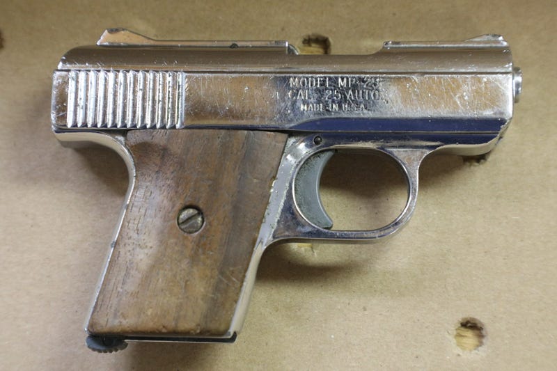 A .25 caliber handgun was recovered during the arrest of 33-year-old Anthony Beltran and 45-year-old John Messina, who allegedly shot at a woman driving on Long Island on Sunday night.