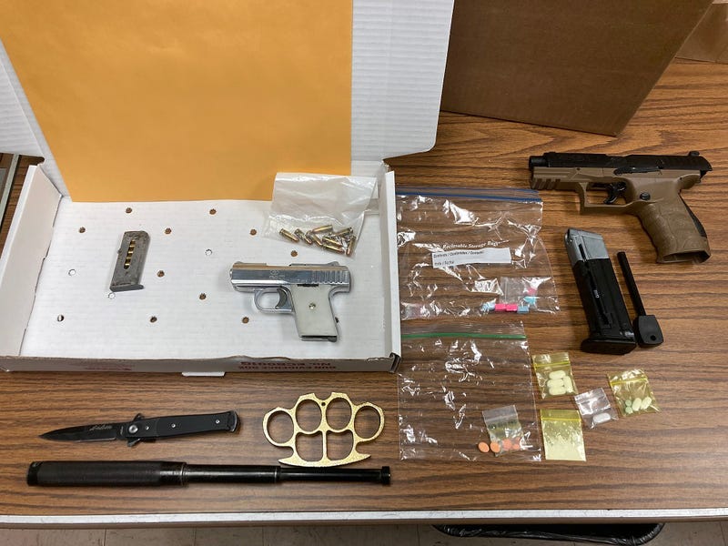 Police found a collection of weapons in the car of a Long Island man during a traffic stop in Nassau County on Sunday night.