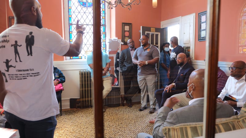 G. Lamar Stewart meets with faith leaders who are a part of Corners to Connection, a nightly effort by Philadelphia pastors to hit the streets and help quell the current surge of gun violence in the city.