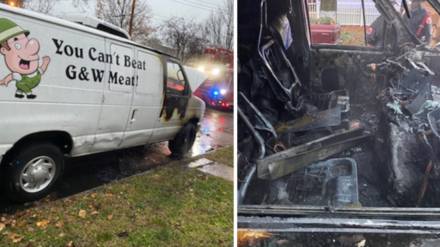 St. Louis meat company's van stolen, used to steal motorcycle, then set on fire