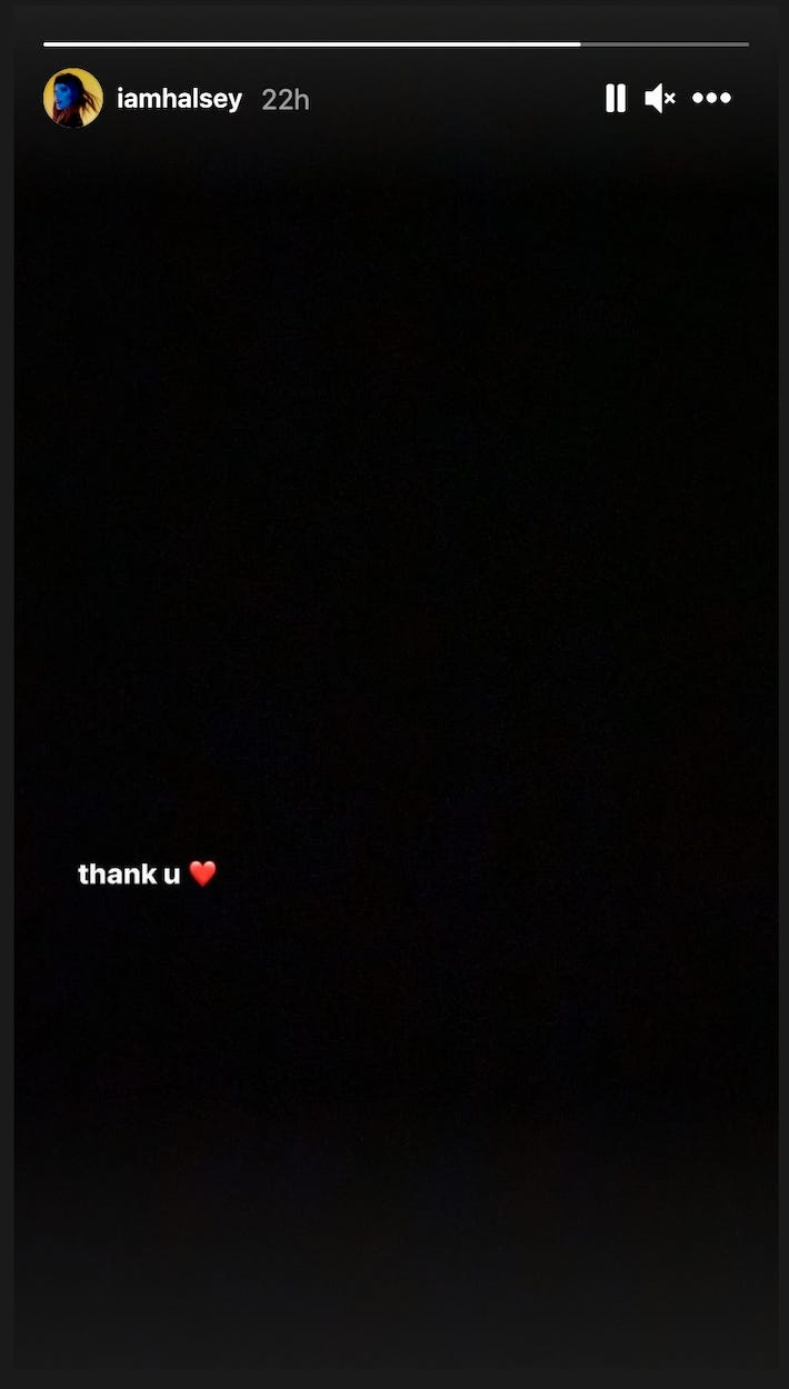 Halsey's IG story on March 13 2021