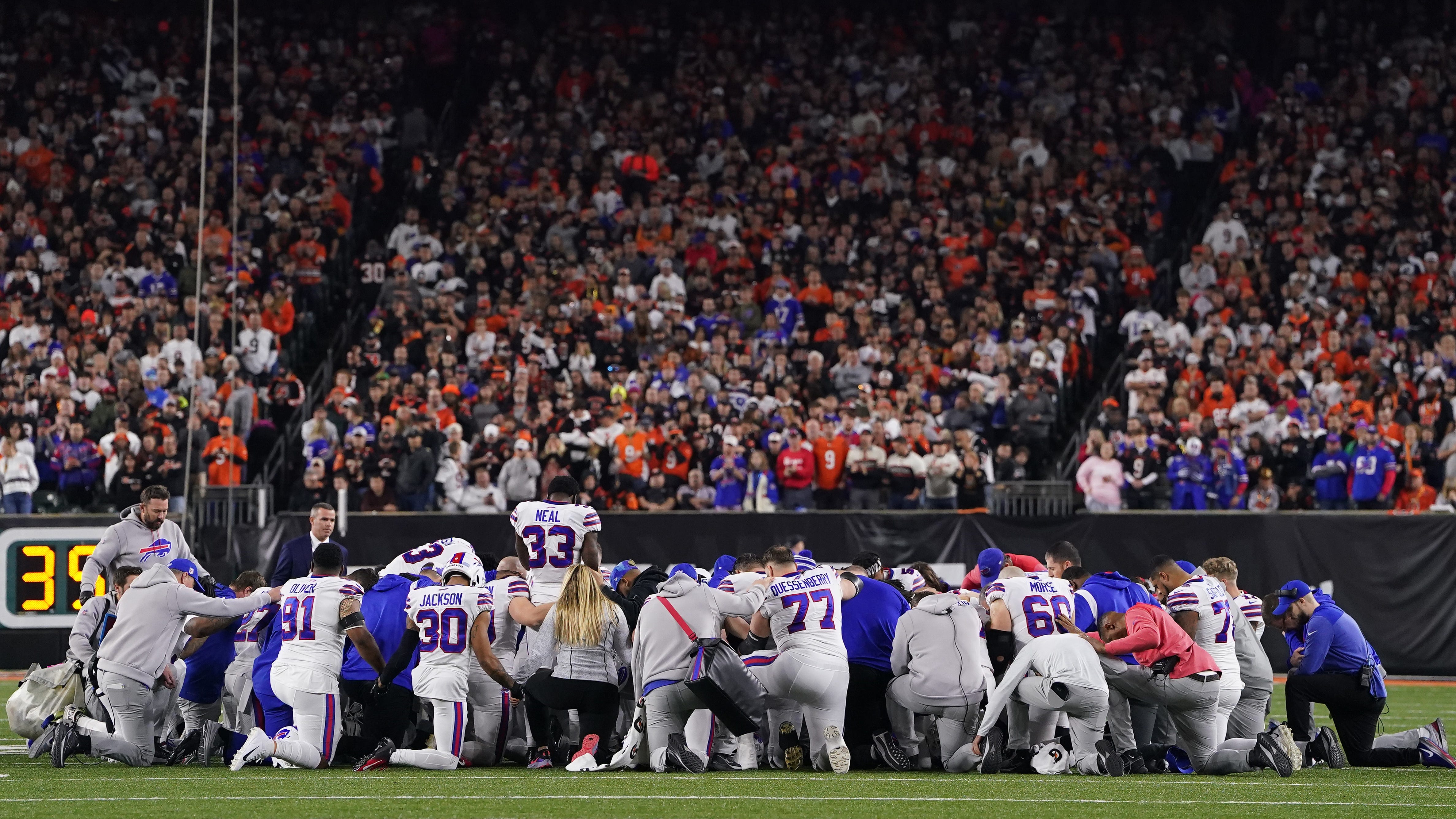 Bills-Bengals game suspended after Damar Hamlin given CPR, leaves in ambulance