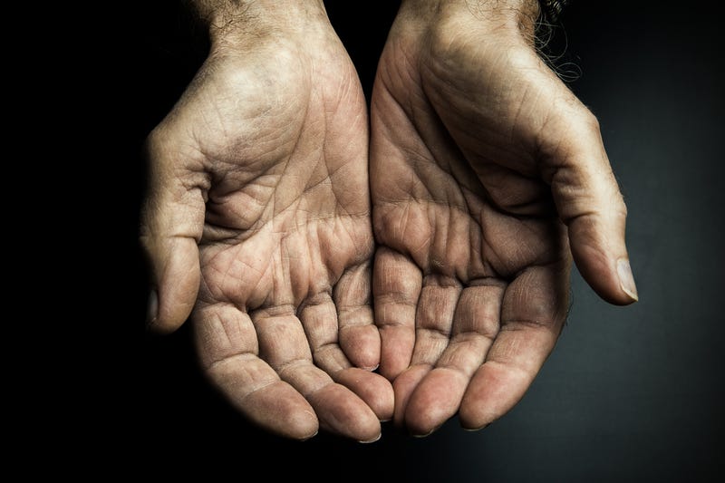 Man pleading and begging for charity