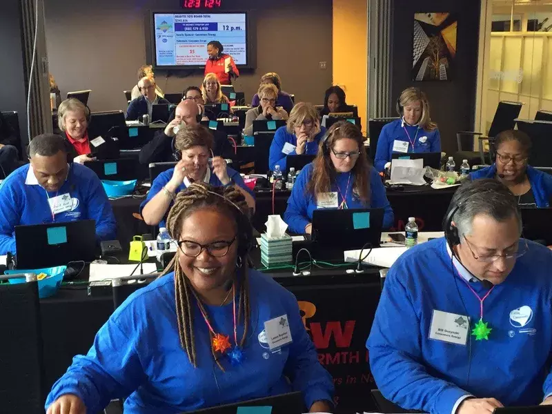 Workers at WWJ's Winter Survival Radiothon For THAW