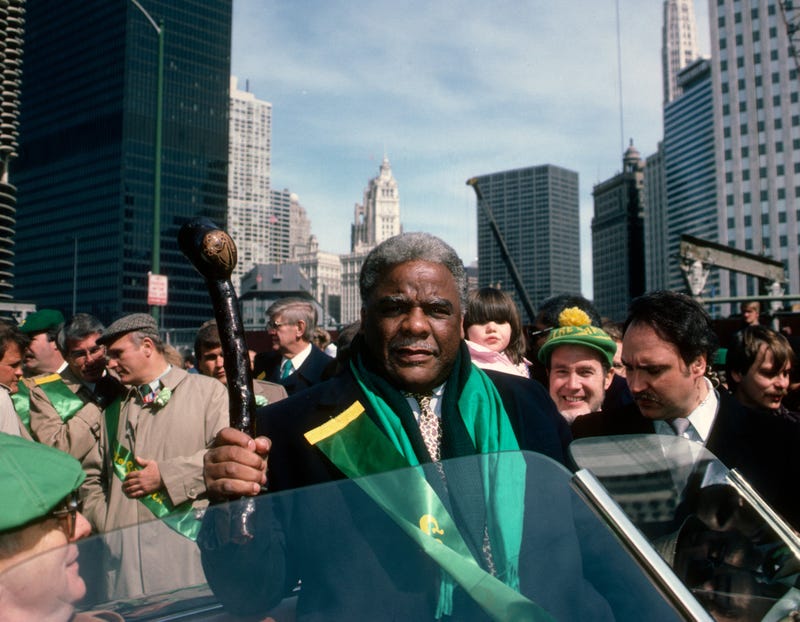 Harold Washington at St. Patrick's Day Parade, 1987