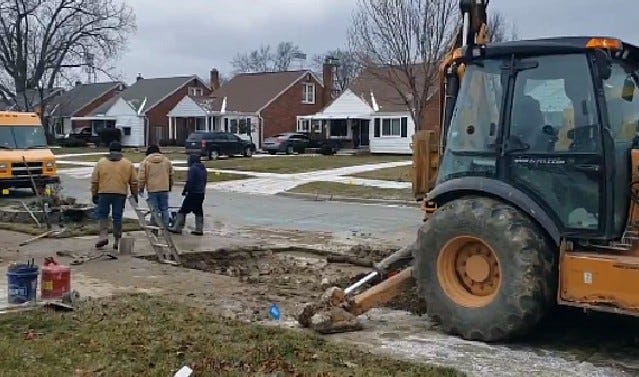 scene of water main repairs in Harper Woods