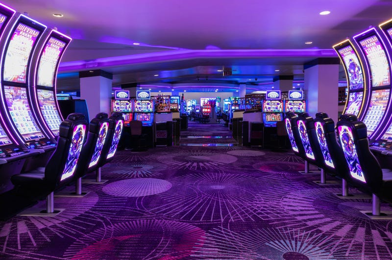 Rows of slot machines inside Harrah's Las Vegas Hotel and Casino