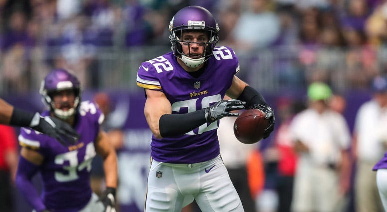Vikings safety Harrison Smith returns an interception against Jacksonville Jaguars on Aug. 18, 2018, at U.S. Bank Stadium in Minneapolis, Minnesota.