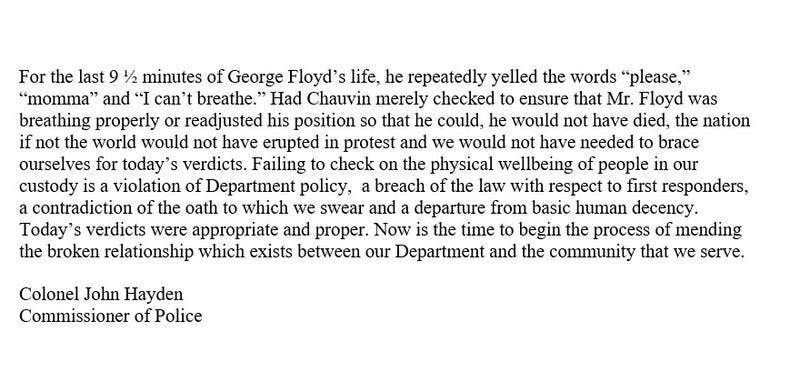 Chief Hayden's statement