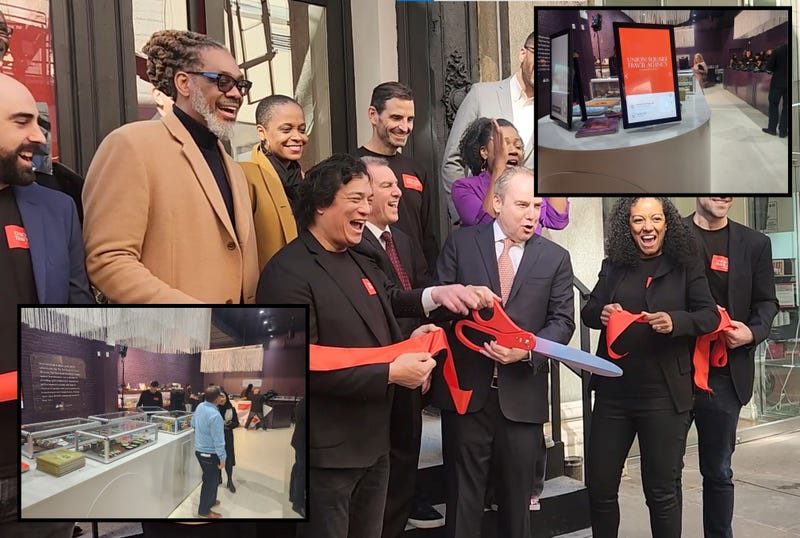 The owners of Union Square Travel Agency cut the ribbon denoting the start of sales on Monday.