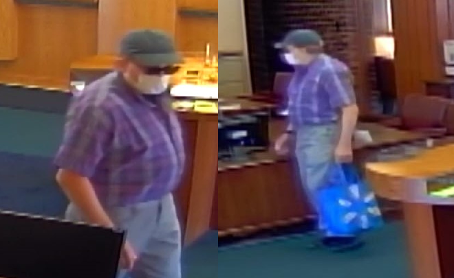 Stills taken from surveillance show the man suspected of robbing the First Savings Bank of Hegewisch in suburban Lansing.