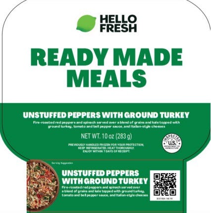 HELLO FRESH READY MADE MEALS UNSTUFFED PEPPERS WITH GROUND TURKEY