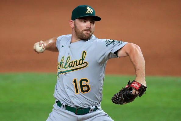 A's closer Liam Hendriks pitches the ninth inning. 