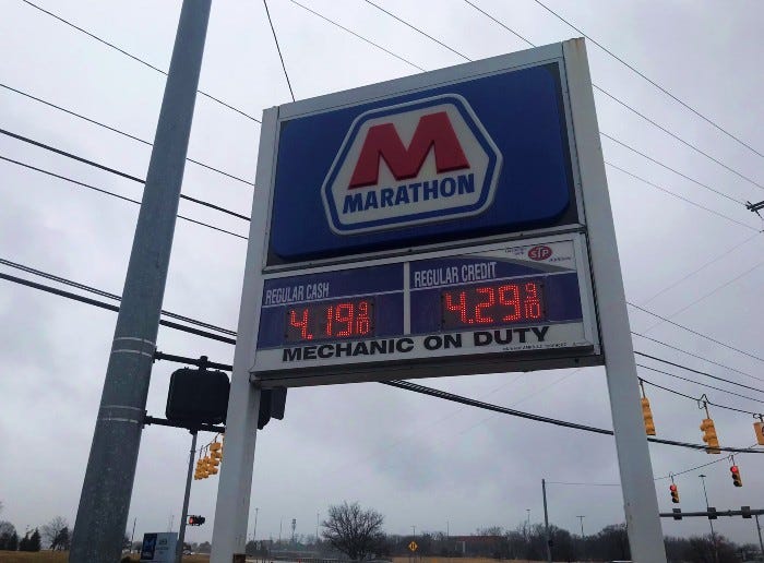 high gas prices at a Marathon station in Metro Detroit