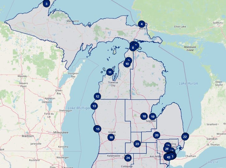 map shows Michigan's historic places