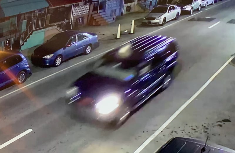 The vehicle has a broken right headlight. Police believe it is a blue GMC Yukon or Denali.