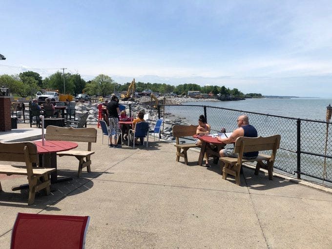 Social-distancing measures are in place for outdoor seating at Hoak's Restaurant. June 4, 2020 (WBEN Photo/Mike Baggerman)