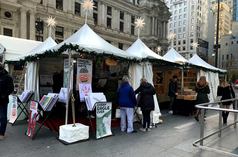 Some of the shops at the Made in Philadelphia Holiday Market in Dilworth Park.