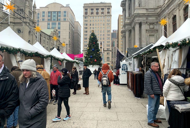 Shoppers at the pop-up holiday markets in Center City.
