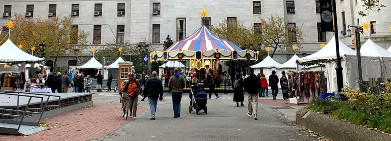Visitors at the pop-up holiday markets in Center City.