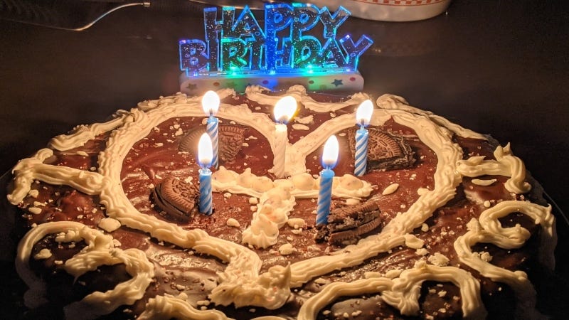 honey Ted's BDay brownie cake lit up