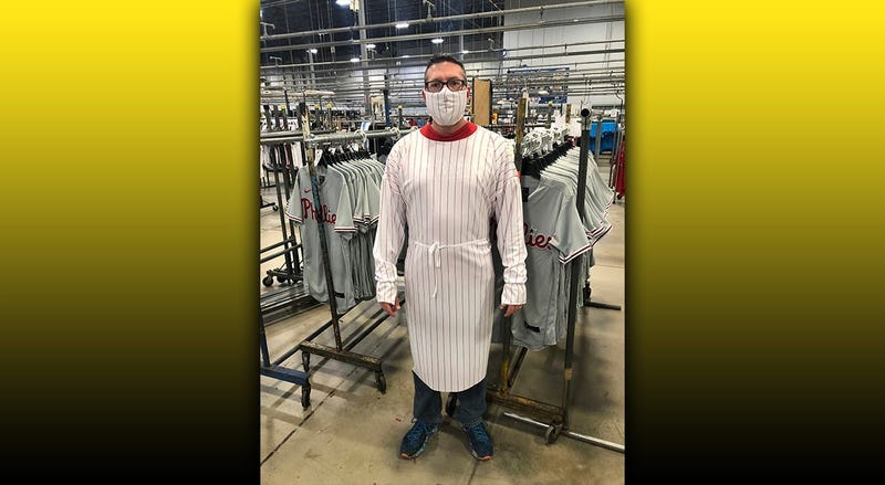 Hospital Gown and Mask From Baseball Uniform Material