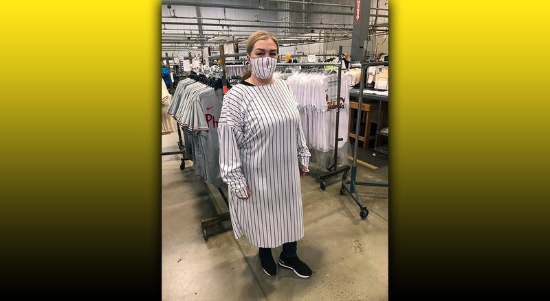 Hospital Gown and Mask From Baseball Uniform Material