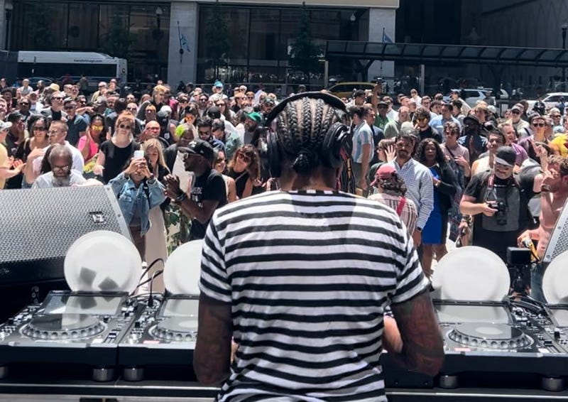 DJ Heather in Daley Plaza house music pop-up
