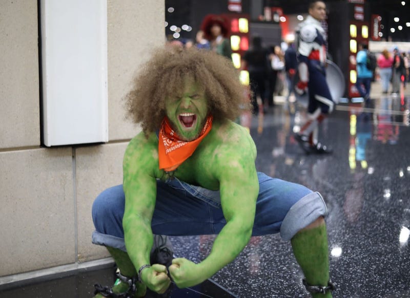 Hulk in bib overalls