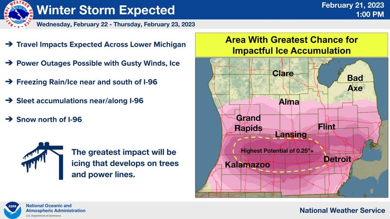 An enormous winter storm is due to pummel the Great Lakes region beginning Wednesday, bringing the threat of snow, sleet and freezing rain with significant ice accumulations forecasted for Metro Detroit