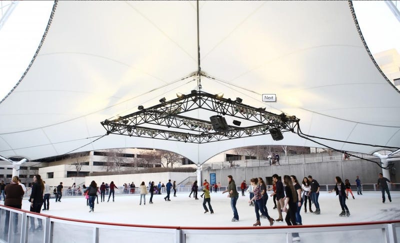 Ice skaters take to the ice at the Ice Terrace at Crown Center in Kansas City