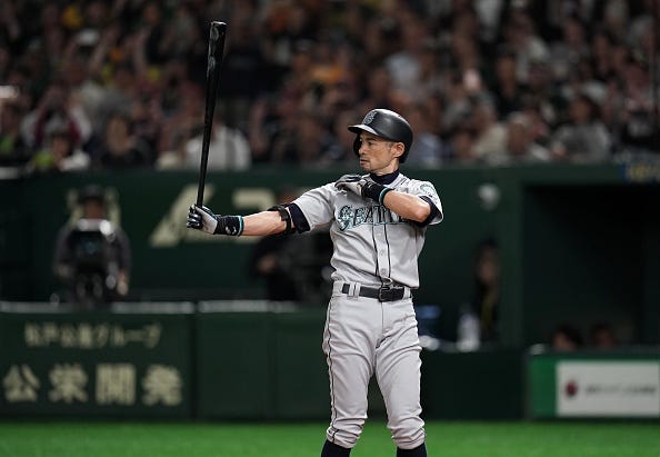 Ichiro steps into the batter's box for the Seattle Mariners. 
