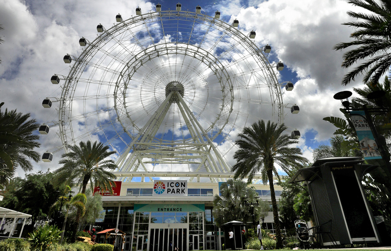 The Wheel at ICON Park is empty on International Drive in Orlando, Fla., Monday, April 6, 2020.