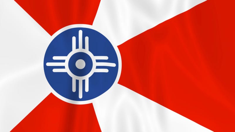 Illustration waving the flag of Wichita, Kansas - stock illustration