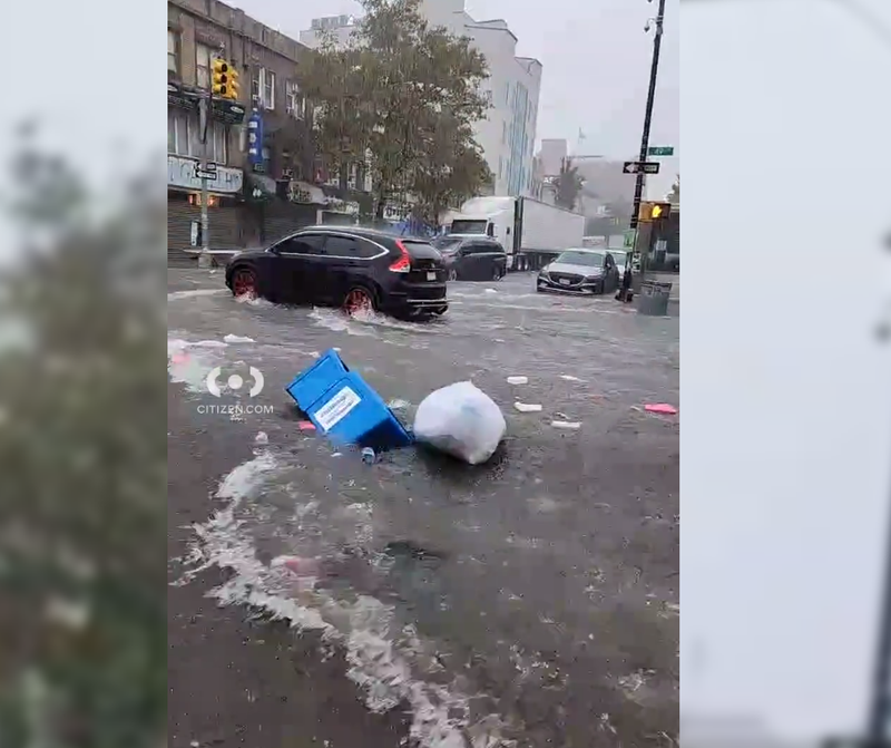Trash spread out on the streets due to flooding caused by heavy rain on Sept.29.