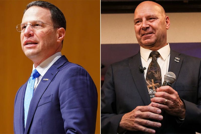 Five gubernatorial candidates will be on the Nov. 8 ballot, led by Democrat Josh Shapiro (left) and Doug Mastriano (right).